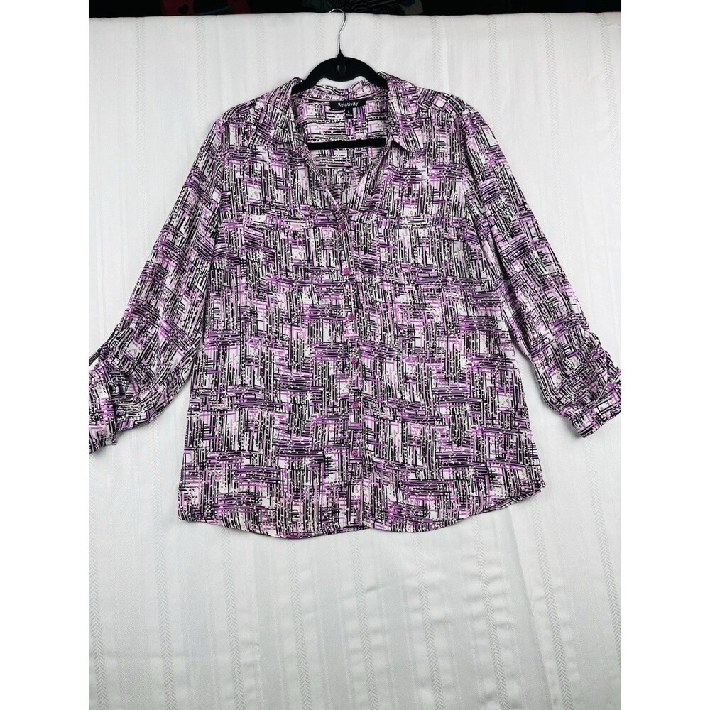 Relativity Pink And Black Button-up Blouse Size L